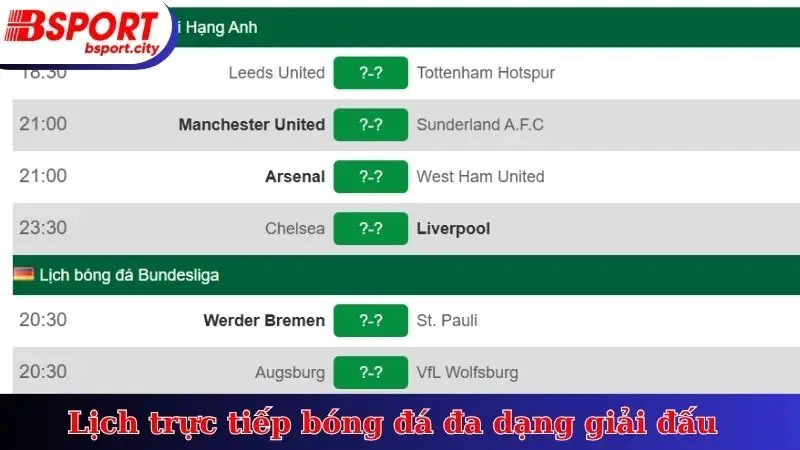 Lịch trực tiếp bóng đá đa dạng giải đấu